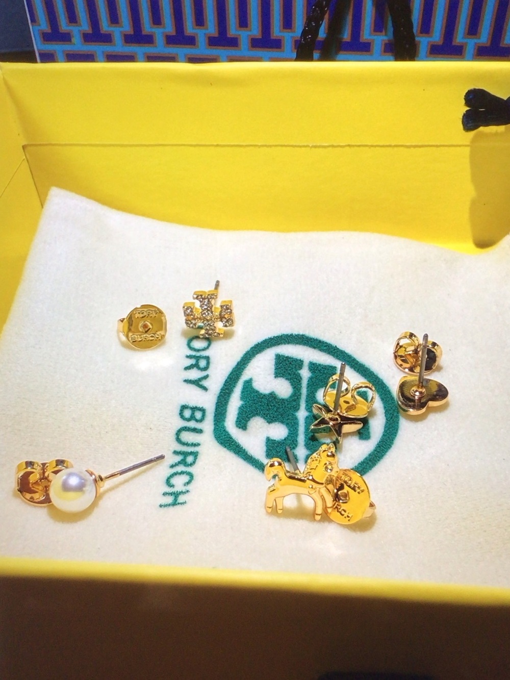 Tory Burch Girls Gold Tone Mixed Stud Earring Set with Pearl - Picture 3 of 5